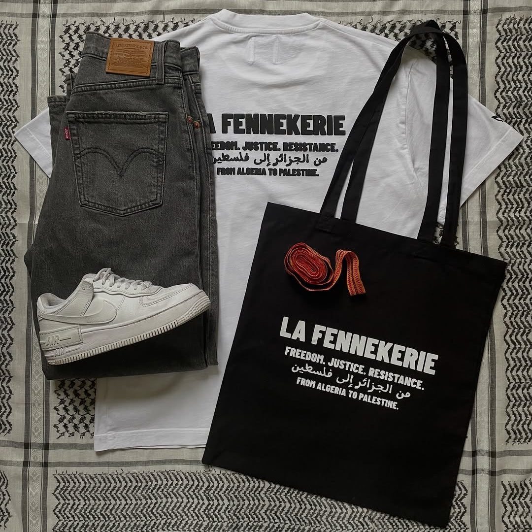 outfit inspo tshirt from algeria to palestine et tote bag